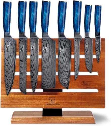 Küchenkompane – Edelstahl Messerset Shiburu mit magnetischem Messerblock | 8-teiliges Küchenmesser Set | Rückseite nutzbar, bis zu 16 Messer | rostfreie & scharfe Kochmesser | Designed in Germany