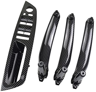 MKptopia 4 piezas de manija de puerta interior de ABS para coche, panel interior, cubierta embellecedora para tirar, reposabrazos compatible con B-MW E70 E71 E72 X5 X6 2007-2014 -Fibra de carbon