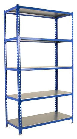 Simonrack Schwerlastregal, Lagerregal, 200x110x30 cm, Metallregal, Kellerregal, Biegestelle 200 kg, 5 Fachböden, Blau/Verzinkt - Simonclick