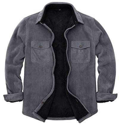 ZENTHACE Giacca da uomo in flanella calda foderata in pile Sherpa (completamente foderata in pile Sherpa) | Foderato in pile Sherpa anche nelle maniche, accogliente shacket spazzolato, 4 tasche utilità, nessun restringimento