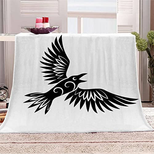 Aolity Kuscheldecke 150x200 cm Wikinger Decke Camping Kuscheldecke Flanelldecke Weich Wohndecke Skandinavische Krähe Viking Sofadecke Decke für Kinder Erwachsene Kuscheldecke Draußen