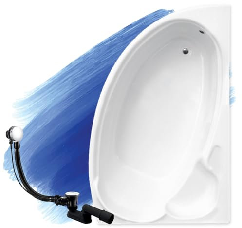 BADLAND Badewanne Original Weiß Acryl Wanne Eckbadewanne FINEZJA 170x110 Rechts KOMPLETTSET SET + Füßen und Exklusive Chrom Automatik Ablaufgarnitur Made in EU 3in1