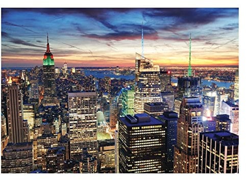Papel Pintado Nueva York Ciudad de Noche Panorama Skyline - Incluye Pegamento - Fotomurales Pared Tejido No Tejido Decorativos Murales Fotográfico XXL Moderno Decoración de Paredes (152x104 cm)