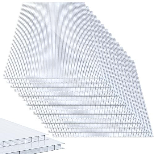 Herrselsam 14x Polycarbonat Hohlkammerstegplatten 60.5 x 121cm Doppelstegplatte 10,25 m² | 4mm Polycarbonatplatten Gewächshausplatte UV-beständigen für Gewächshaus, Garten