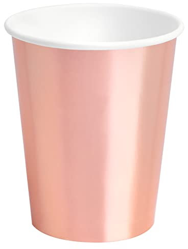 6 Unidades - Vaso Cartón desechable color Oro rosa de 270 cc con tematica de Princesa - Decoración fiesta princesa, decoración mesa princesa, decoración princesa.