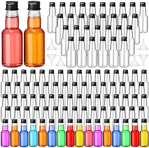 120 Pcs Mini Liquor Bottles Airtight Shot Miniature Empty Plastic Alcohol Spirit Shot Bottles with Funnels for Party Favors, Weddings(2 oz,Black)
