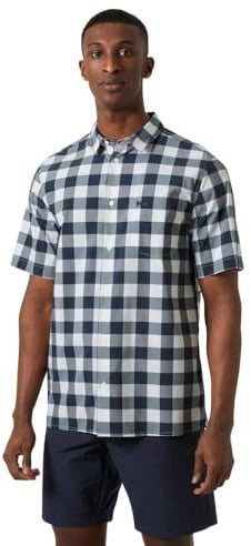 Helly Hansen Kurzärmeliges Herrenhemd mit Knopfleiste, 595 Navy Gingha, Mittel