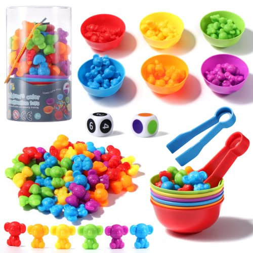 Oderra Montessori-48 pièces Comptage des Koalas pour Tri, Jouets éducatifs avec gobelets, dés et Pinces pour Apprendre à Compter Les Couleurs motricité Fine, Jeu Montessori