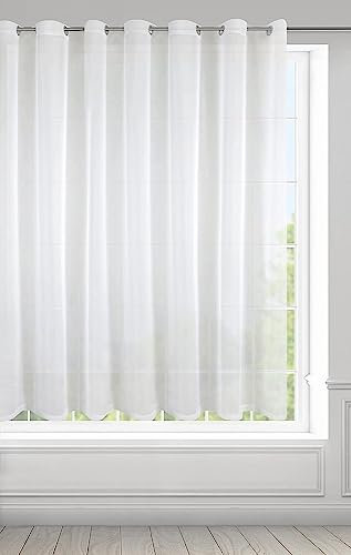 Eurofirany Frida Voile Gardine Vorhang mit Ösen - 1 STK. Transparent Gardine Leinenoptik Durchsichtig Einfarbige für Schlafzimmer Wohnzimmer Kinderzimmer, 400x150 cm, Weiß