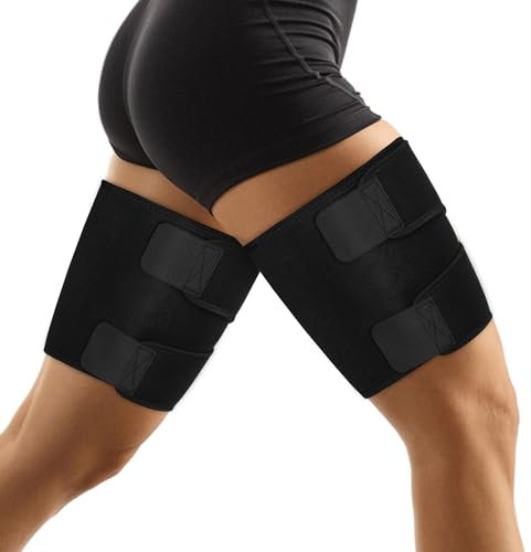 supregear Oberschenkelbandagen, 2er-Pack Rutschfeste Kompressions-Oberschenkelmanschette, Einstellbare Neopren-Oberschenkelbandage zur Unterstützung von Oberschenkel, Hamstring, Schwarz, XL