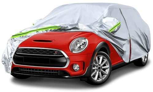 Autoabdeckung Vollgarage Ersatz für Mini Cooper 5 Doors 2013-2024, Allwetter Reflektierende Autoabdeckung mit Reißverschluss und winddichtem Gurt (Silber)