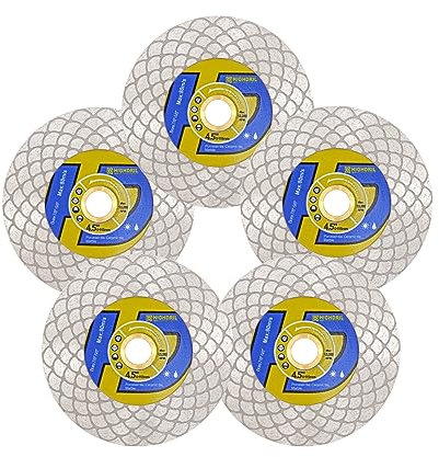 HIGHDRIL Lot de 5 lames de scie diamant pour carrelage - 115 mm - Disque de coupe et de meulage pour porcelaine, granit, marbre, céramique, quartz (lame en forme d'éventail)