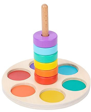 KieTeiiK Holz Stapelspielzeug Farbsortierspiel Pädagogischer Baustein Gehirn Entwicklungs Steckspielzeug Für Kinder Geburtstagsgeschenk Kleinkind Stapelblock 2–4 Vorschul Lernen Pädagogisch