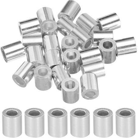 sourcing map 3/16 5mm Aluminum Crimping Loop Sleeve Single Round Ferrule for Wire Rope Cable Line End, Silver 25pcs