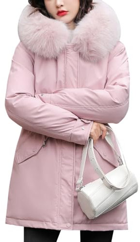 ORANDESIGNE Giacca Donna con Cappuccio Cappotto Caldo Parka Trapuntato con Pelliccia Giubbotto con Zip Casual Giubbotto Parka Invernale Giacca Cappotti Imbottita Giaccone Outdoor A Rosa L