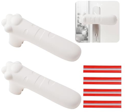UFURMATE Silicone Door Handle Glove Covers - White, Cat Claw Shape, Anti-Static Safety Protector with Clear Anti-Collision Adhesive Strip