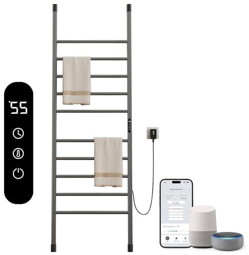 Toallero Electrico Baño, Toallero Electrico de Suelo Tipo Escalera, Radiador Toallero Electrico, Calentador de Toallas, con Temporizador&Temperatura Ajustable, El Ahorro de Energía-WiFi Gray Right