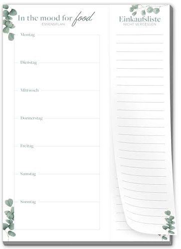 Primus Print Menüplaner mit Einkaufsliste - Essensplaner - Einkaufsliste - Notizblock - A5 - Speiseplan - Diätplan (Grün, 1)