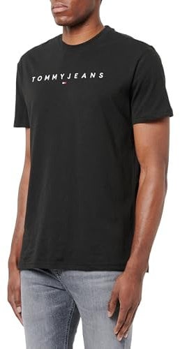 Tommy Jeans Mens TJM Reg Linear Logo Tee Ext Dm0dm20744 S/S T-Shirt, Black (Black), M UK