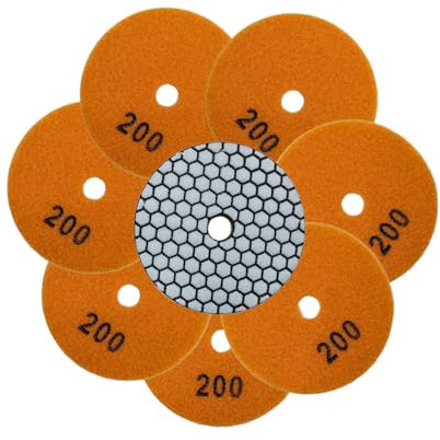 QUEFORET Diamond Polishing Pads Grit 200-8pcs Dry Sanding Discs 100mm for Granite Marble Quartz Artificial Stone