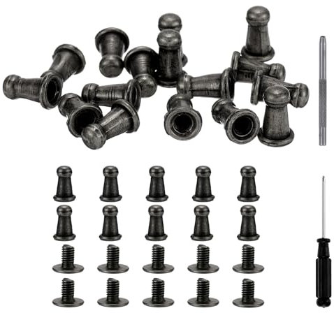 QUARKZMAN Remaches de Botón de Cabeza Redonda de 4mm de Aleación Con Tornillo y Punzón Hueco para manualidades Reparar y Decorar Tela Ropa Zapatos Bolsos Bricolaje Color Plata