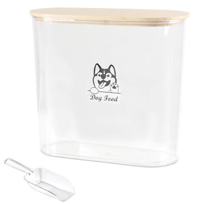 Ctomche Dog Food Container,Airtight Pet Food Storage Container with Scoop,Tall Food Storage Container with Bamboo Lid for Dog Dry Food,5L Clear Dog Biscuit Container,BPA-Free Plastic Dog Food Tin