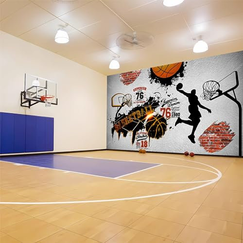 Lcythiazole Basketball Wallpaper Mural,NBA Dunk Stickers,Custom Size Peel and Stick Wallpaper Mural,for Basketball Room Gym Bedroom Living Room Cafes Bars