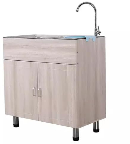 Fregadero De Acero Inoxidable 304 Con Mueble, Fregadero De Cocina Comercial Independiente De Una Cubeta Con Dispensador De Jabón Y Válvula Triangular Apto Para Garaje, Comedor