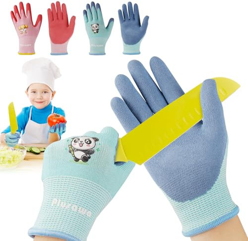 Plusawa Guantes para niños, Anti-Cut, Nylon + Spandex Guante Núcleo, Antideslizante y Antiarañazos, Cómodo y Transpirable. Adecuado para actividades al aire libre de niños, paquete de 2 pares, M (L)