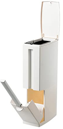 2 in 1 Multifunctional Bathroom Bin and Toilet Brush Set Narrow Design with Handle Removable Lid Plastic Material Beige Color