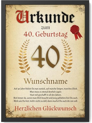 Papierschmiede® Personalisierte Urkunde zum 40. Geburtstag Geschenk Frauen Männer 40 Jahre Geburtstagskarte Geburtstagsgeschenk 40. Geburtstag personalisierbar Geburtstagsurkunde Jahrgang 1985