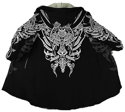 YGMIEYJ Wikinger-Kapuzenmäntel Dicke Flanell-Kapuzenjacken für Männer Neuartiger Umhang Hoodies Poncho Hoodies Wikinger-Kleidung für Männer(Black,XL)