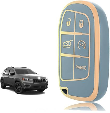 TOOMUME Coque Clé, Etui Cles Étui Clés Adapté pour Jeep Cherokee Renegade Compass Wrangler Dodge Charger Ram 2500 Chrysler 300 Fiat 500L, Couvre Clef Cache Cle Voiture Telécommande - Smart Key