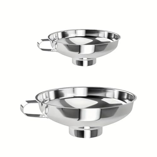 Embudo Cocina con Asa,Embudos Boca Ancha,Embudo de Acero Inoxidable,Colador de Acero Inoxidable para El Transporte de Líquidos Aceites Polvos Frijoles,Grandes y Pequeños,Plateado,2 Piezas Trichter