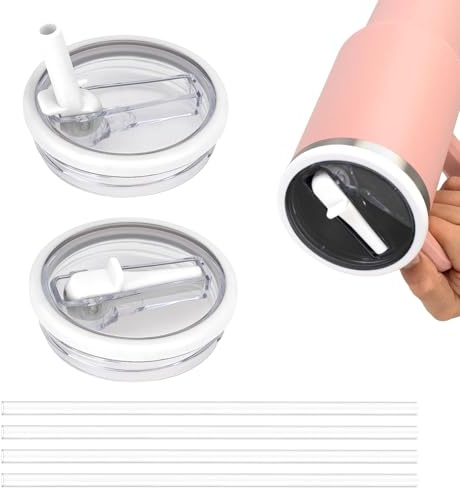 Kurotel 40 oz Tumbler Flip Straws Lid for Stanley Cup with Silicone Straws, Leak-Proof Replacement, Compatible with Stanley Quencher Tumbler, Easy Fit for Stanley 40oz/64oz insulated Tumbler - 2 Pack