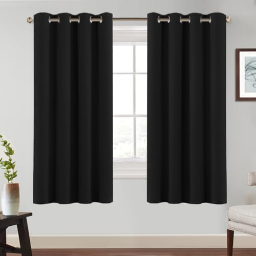 BellaHills Verdunklungsvorhänge mit Ösen Vorhang Blickdicht 2er Set H175 x B140 cm (HöhexBreite), Thermovorhang Kälteschutz Gardinen Wohnzimmer Schlafzimmer Vorhang Wärmeisolierend, Schwarz