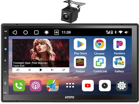 ATOTOEXCEL S8MS 7 Pollici Autoradio 2 DIN Android con Retrocamera, 4G LTE integrato, CarPlay e Android Auto Wireless,QLED Touchscreen, 8-Core 4G+32G, WiFi/BT/USB Tethering, Doppio BT, S8G2C74MS-S01