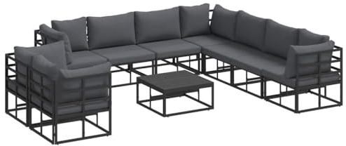vidaXL Garden Sofa Set with Cushion 10 pcs Black Aluminium, Stylish Garden and Terrace Furniture, Modular Design, Weather-Resistant Outdoor Sofa Set, Textilene Cushions, Patio Lounge