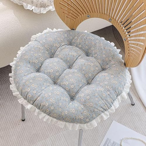 DSAoTeng Runde Rüschenstuhlkissen, Vintage-Blumenstuhl, bequemes Kissen mit Rüschen, weiche Baumwolle, atmungsaktiv, Tatami-Bodenmatte für Küche, Garten, Büro, Wohnzimmer (#3, Durchmesser 50 cm)