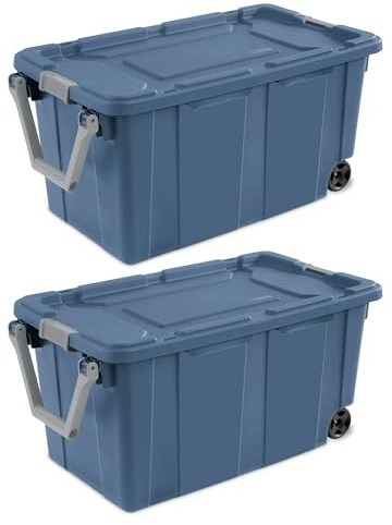 CNEIESD 40 Gal Wheeled Storage Bin with Latching Lid 2-Pack,Blue