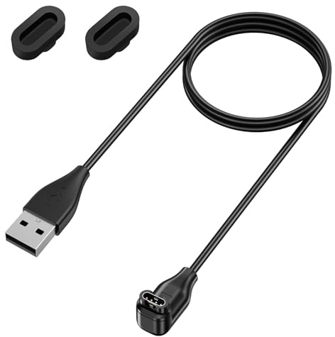 VANCLE Cargador para Garmin Forerunner 255/ 255S/ 255 Music, Garmin Forerunner 165/165 Music / 55/45/ 945/935 /965/265, USB Cable de Carga Rápida de 100CM, con 2 Tapones Antipolvo de Silicona