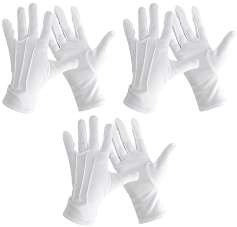 Fsttre 3 Paar Nylon Baumwolle Handschuhe Weiß Parade Kostüm Handschuhe für Frauen und Herren Weihnachtsmann Santa Claus Kostüm Accessoire Formelle Smoking Parade und besondere Anlässe