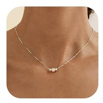 Fezodo Perlenkette Damen, Wasserfest 18K Gold/Silber Vergoldet Perlenkette | Perlenohrringe Set mit Perlenarmband, Verstellbares Brautschmuck Gold Halskette für Frauen Damen Schmuck