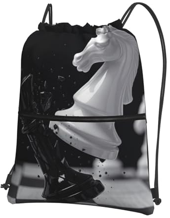 JIUFOTK Outdoor-Schachspiel-Moment-Rucksack mit Kordelzug und Reißverschlusstasche, Sportbeutel mit Kordelzug für Fitnessstudio und Alltag
