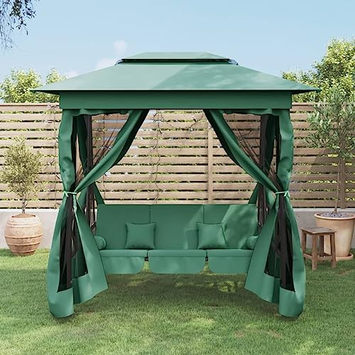 KKHOMEI Hollywoodschaukel–Schaukel zum Sitzen, Liegen & Entspannen, inkl. Bett-Funktion, Gartenpavillon mit Hollywoodschaukel, Stoff & Stahl, Gartenschaukel Schaukelbank