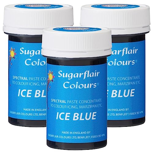 Sugarflair Spectral Ice Blue Food Colouring Paste, Highly Concentrated for Use with Sugar Pastes, Buttercream, Royal Icing or Cake Mix, Vibrant Colour Dye - 25g (Pack of 3)