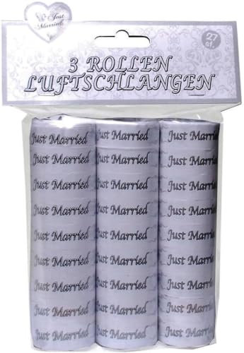 Udo Schmidt Luftschlangen-3 Rollen je 9 STK. -weiß-Just Married, Papier