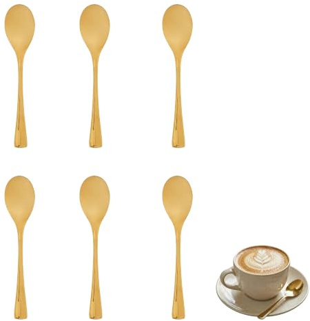 Premier Housewares Retro Set Of 6 Teaspoons Stainless Steel Gold Finish | Modern Retro Slim Handle Teaspoon Set | Durable Small Spoons For Tea Coffee Dessert Everyday Tableware