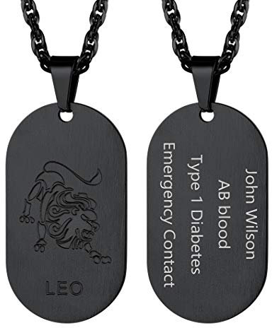 Richsteel Schwarz Herren Anhänger Sternzeichen Löwe Kette mit Gravur für Damen Herren Männer