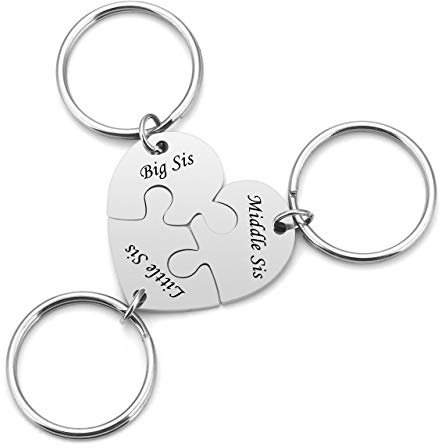 Zysta Personalized Gravur- 3 Stück BFF Schlüsselanhänger mit Gravur Herz Puzzle Anhänger Schlüsselbund Edelstahl Freundschaft Famile Keychain (3 Stück- Mit gravur)